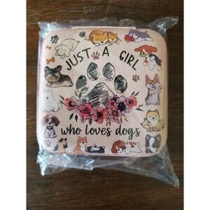 Dogs & Paw Print "Just A Girl who loves dogs" Pink Zip Close Travel Jewelry Box